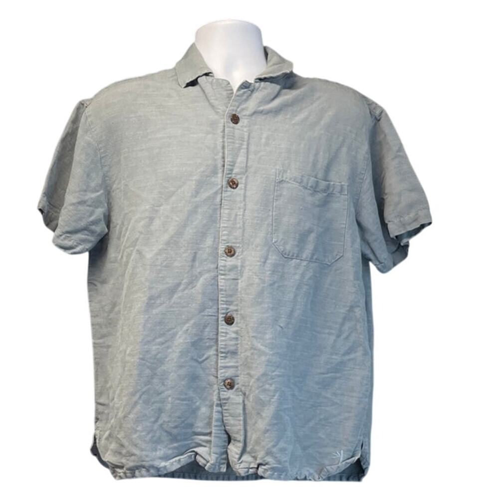 Kavu Mens M Light Blue Button up Bamboo/viscose Short Sleeves READ